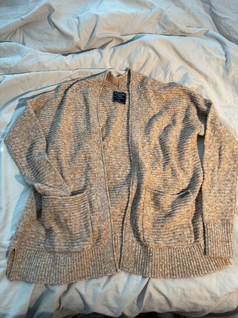 Abercrombie & Fitch Heathered Tan Open-Front Cardigan
